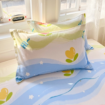 91家纺网 家纺一手货源 找家纺 （总）世爵2025春夏新款全棉纯棉印花小清新单品系列单枕套 枕套单件