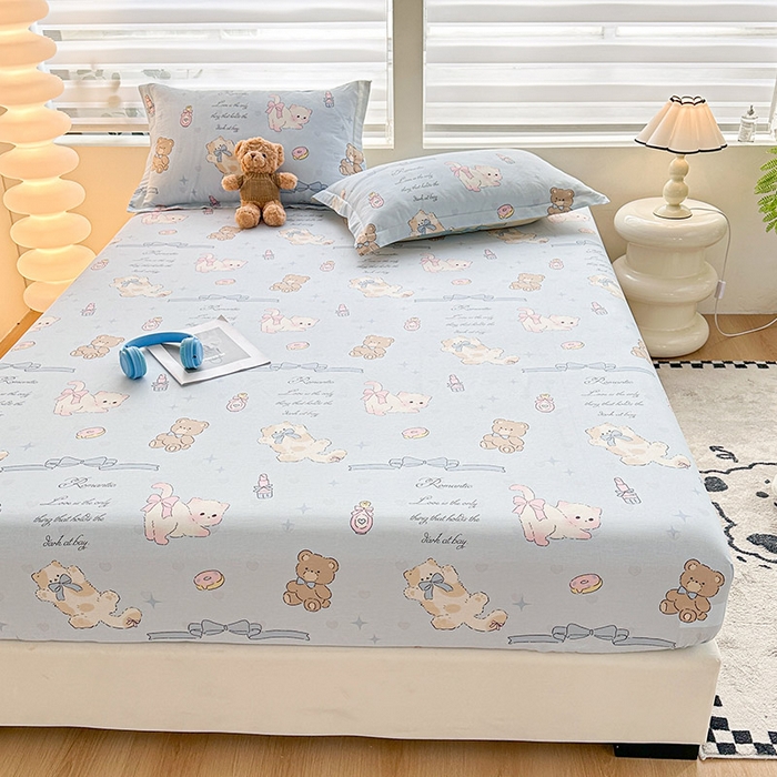 91家纺网 家纺一手货源 找家纺 2025新款12868全棉套件单品系列二单床笠 奶油阿布-蓝