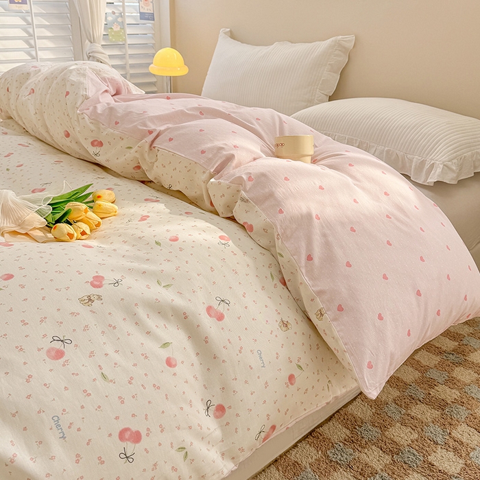91家纺网 家纺一手货源 找家纺 绵庭家纺 2025新款12868全棉套件单品系列二单被套 樱桃甜宠