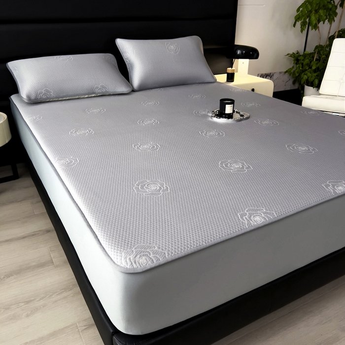 91家纺网 家纺一手货源 找家纺 欧邦 2025新款A类3D提花冰豆豆床笠款凉席 床笠款-高级灰