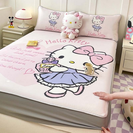 米帛家纺 2025新款大版三丽鸥碳光冰丝软凉席床笠款 香水凯蒂猫