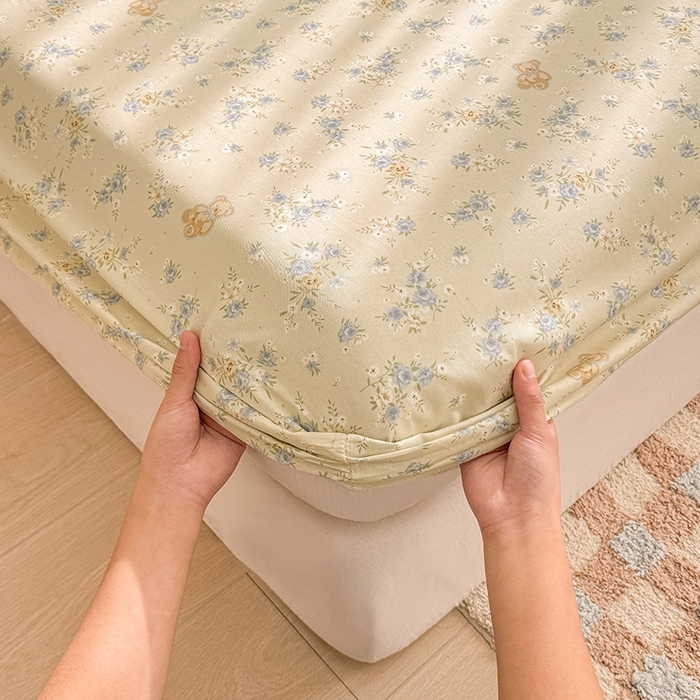 91家纺网 家纺一手货源 找家纺 2025新款12868全棉套件单品系列二单床笠 雅园漫游-蓝