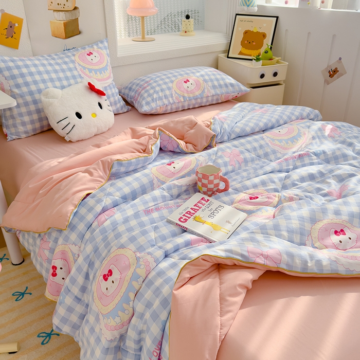 91家纺网 家纺一手货源 找家纺 太阳树家纺 2025新款A类母婴级双层纱大豆被大豆纤维夏被 蛋糕猫