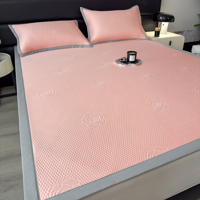 91家纺网 家纺一手货源 找家纺 欧邦 2025新款A类3D立体提花冰豆豆凉席 冰豆豆-粉玉