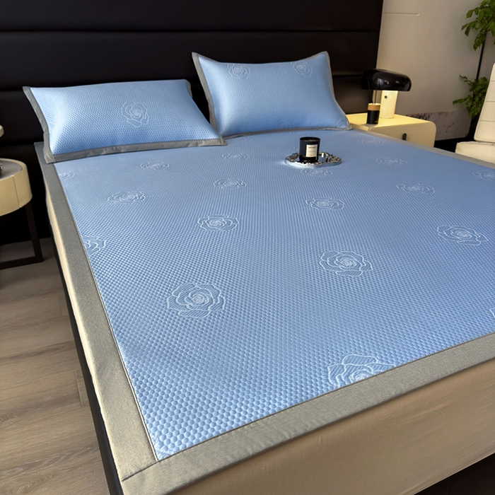 91家纺网 家纺一手货源 找家纺 欧邦 2025新款A类3D立体提花冰豆豆凉席 冰豆豆-清雅蓝