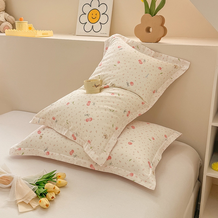 91家纺网 家纺一手货源 找家纺 绵庭家纺 2025新款12868全棉套件单品系列二单枕套 樱桃甜宠