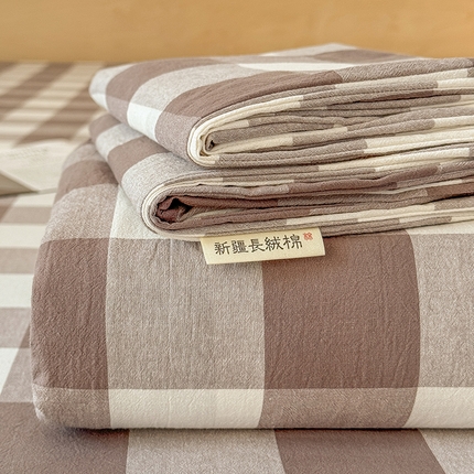 91家纺网 家纺一手货源 找家纺 晓时候 2025新款100%全棉色织水洗棉床单全棉床单纯棉床单 灰中格