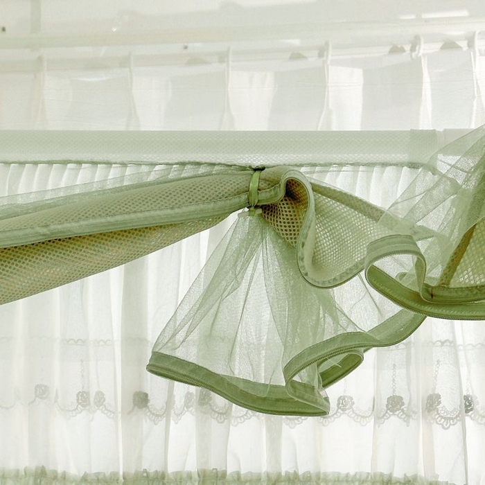 91家纺网 家纺一手货源 找家纺 梦尔佳蚊帐 2025新款双层花边全包围全底款和床笠款三开门蚊帐-863系列青春亮丽 沫绿
