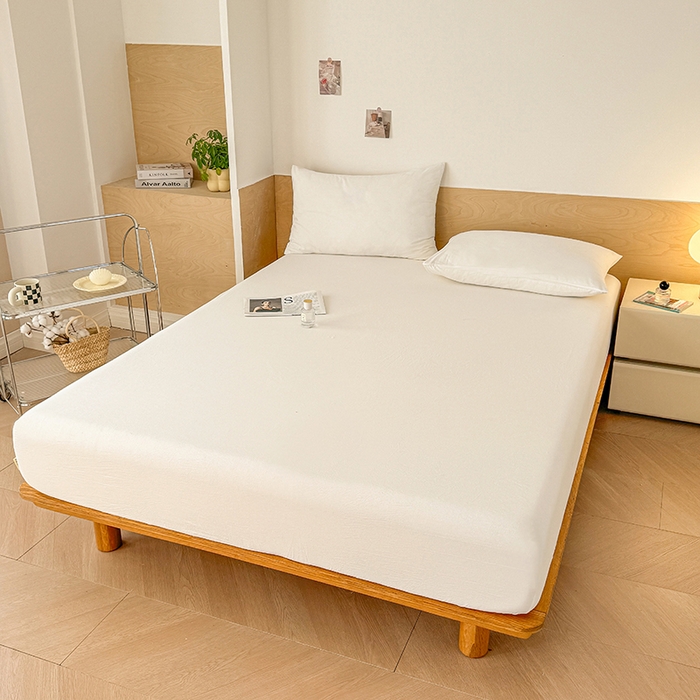 91家纺网 家纺一手货源 找家纺 晓时候 2025新款100%全棉色织水洗棉床笠全棉床笠纯棉床笠 本白