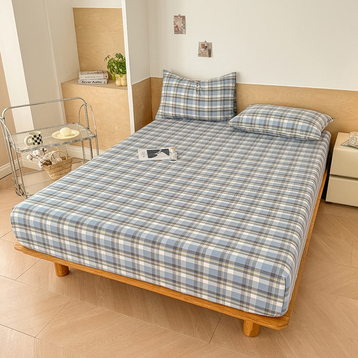 91家纺网 家纺一手货源 找家纺 晓时候 2025新款100%全棉色织水洗棉床笠全棉床笠纯棉床笠 简兮蓝