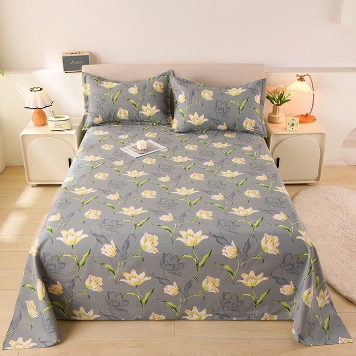 91家纺网 家纺一手货源 找家纺 润淳家居 2025新款老粗布三件套及单品 花季梦 灰