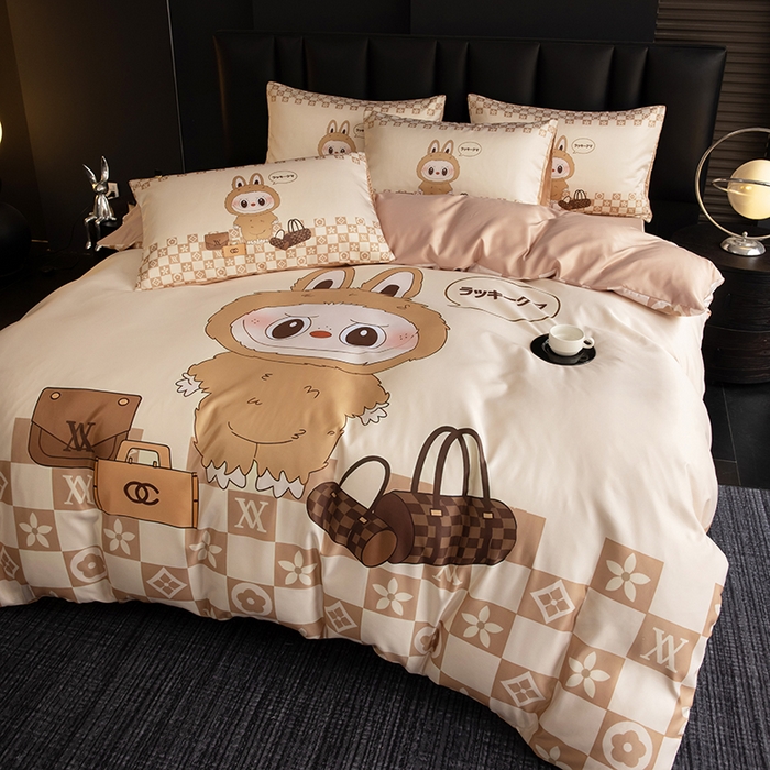 91家纺网 家纺一手货源 找家纺 2025新款水洗真丝数码印花四件套 卡夫兔