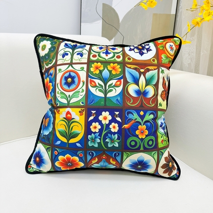 91家纺网 家纺一手货源 找家纺 （总）爱家居 2025新款抱枕沙发新中式靠垫轻奢高级感靠枕床头大靠背正方形抱枕套卡通花卉