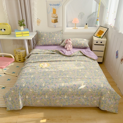 太阳树家纺 2025新款A类母婴级双层纱大豆被大豆纤维夏被 花园兔