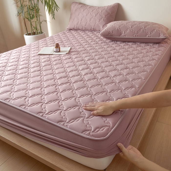 91家纺网 家纺一手货源 找家纺 雪云美2025新款全棉夹棉床笠13372斜纹A类纯棉床罩可定制尺寸-风车款 风车-幸福棕红