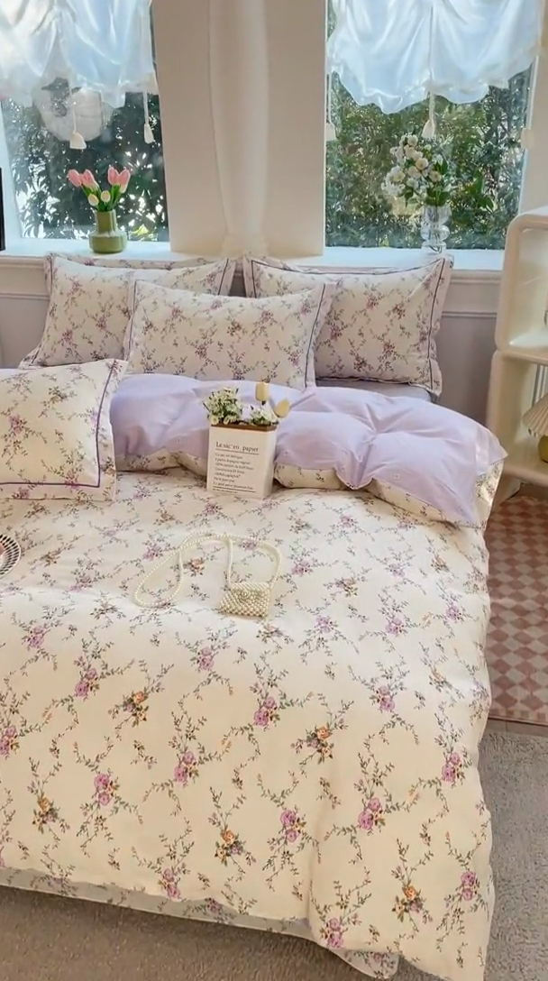 91家纺网 家纺一手货源 找家纺 铭博家纺 新款直播爆款网红全棉四件套13070印花吊边一字绣纯棉被套工艺款 安娜花园