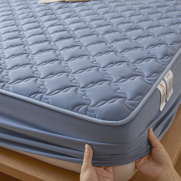 91家纺网 家纺一手货源 找家纺 雪云美2025新款全棉夹棉床笠13372斜纹A类纯棉床罩可定制尺寸-风车款 风车-如意蓝