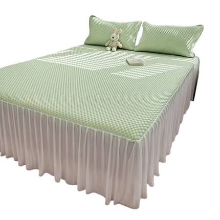 柏薇 2025新款3D豆豆凉席冰丝席按摩席夏凉席床单床裙款三件套热销款 抹茶绿床裙款