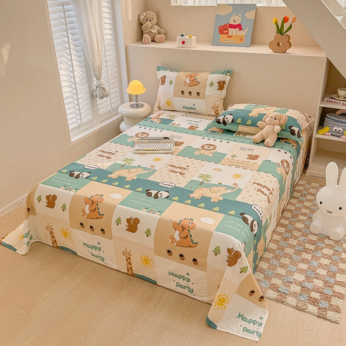 91家纺网 家纺一手货源 找家纺 绵庭家纺 2025新款12868全棉套件单品系列二单床单 玩趣森林