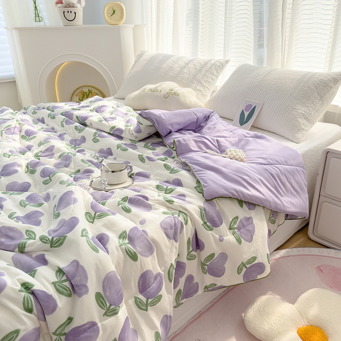 91家纺网 家纺一手货源 找家纺 太阳树家纺 2025新款A类母婴级双层纱大豆被大豆纤维夏被 南岛小镇