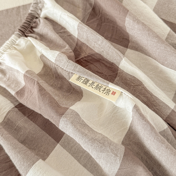 91家纺网 家纺一手货源 找家纺 晓时候 2025新款100%全棉色织水洗棉床笠全棉床笠纯棉床笠 灰中格