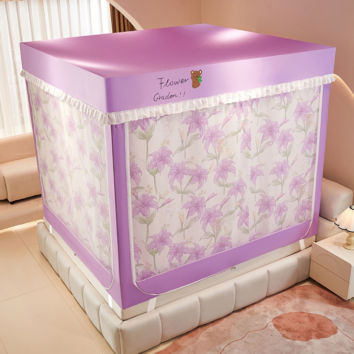 91家纺网 家纺一手货源 找家纺 锦逸家居 2025新款坐床式防摔遮光蚊帐 百年好合-不遮光