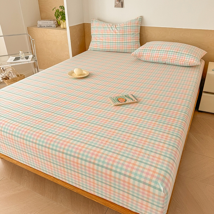 91家纺网 家纺一手货源 找家纺 晓时候 2025新款100%全棉色织水洗棉床笠全棉床笠纯棉床笠 冰淇淋格