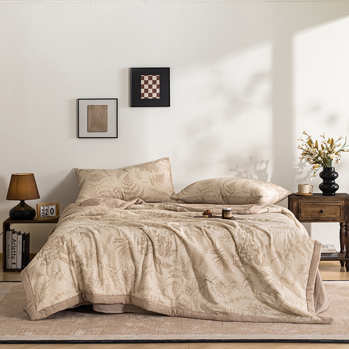 91家纺网 家纺一手货源 找家纺 吾诺 2025新建全棉印花泡泡双层纱大豆夏被子被芯全棉夏被四件套夏凉被空调被 锦素