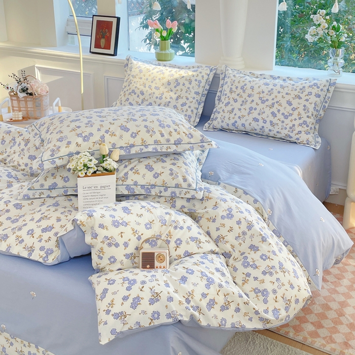 91家纺网 家纺一手货源 找家纺 铭博家纺 新款直播爆款网红全棉四件套13070印花吊边一字绣纯棉被套工艺款 花辰绒影