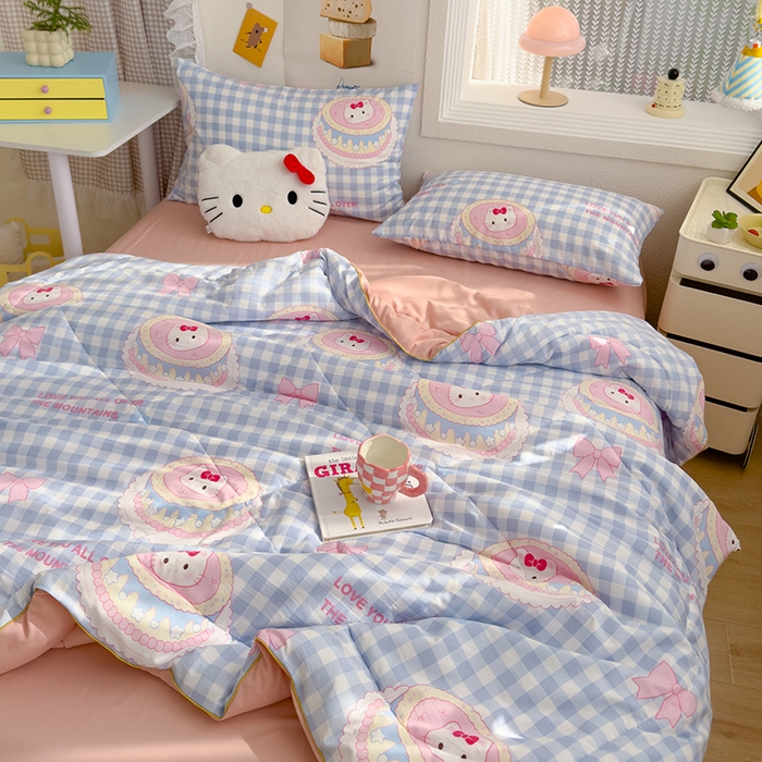 91家纺网 家纺一手货源 找家纺 太阳树家纺 2025新款A类母婴级双层纱大豆被大豆纤维夏被 蛋糕猫