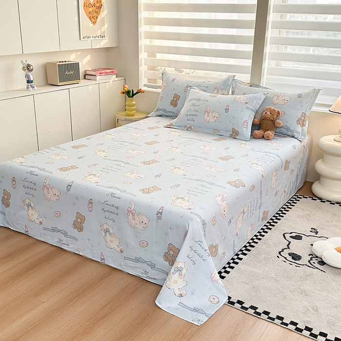 91家纺网 家纺一手货源 找家纺 绵庭家纺 2025新款12868全棉套件单品系列二单床单 奶油阿布-蓝