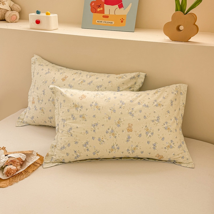 91家纺网 家纺一手货源 找家纺 绵庭家纺 2025新款12868全棉套件单品系列二单枕套 雅园漫游-蓝