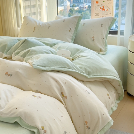 91家纺网 家纺一手货源 找家纺 （总）兄弟坊 2025新款小清新四层纱印花四件套