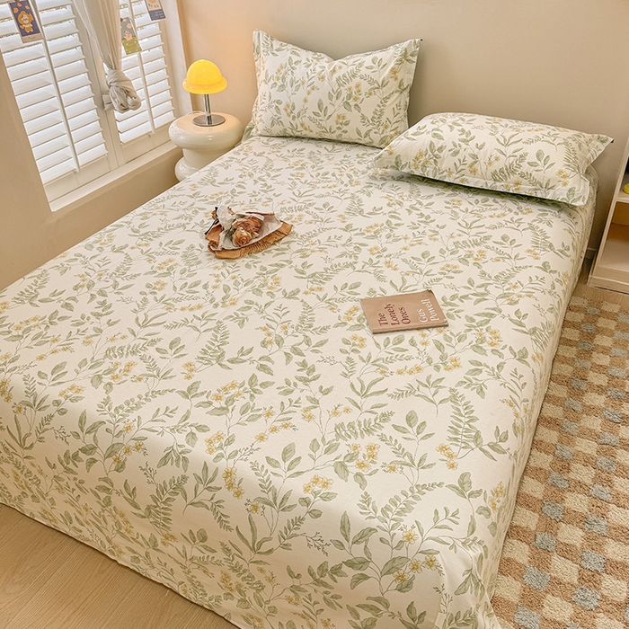 91家纺网 家纺一手货源 找家纺 绵庭家纺 2025新款12868全棉套件单品系列二单床单 叶伴花开