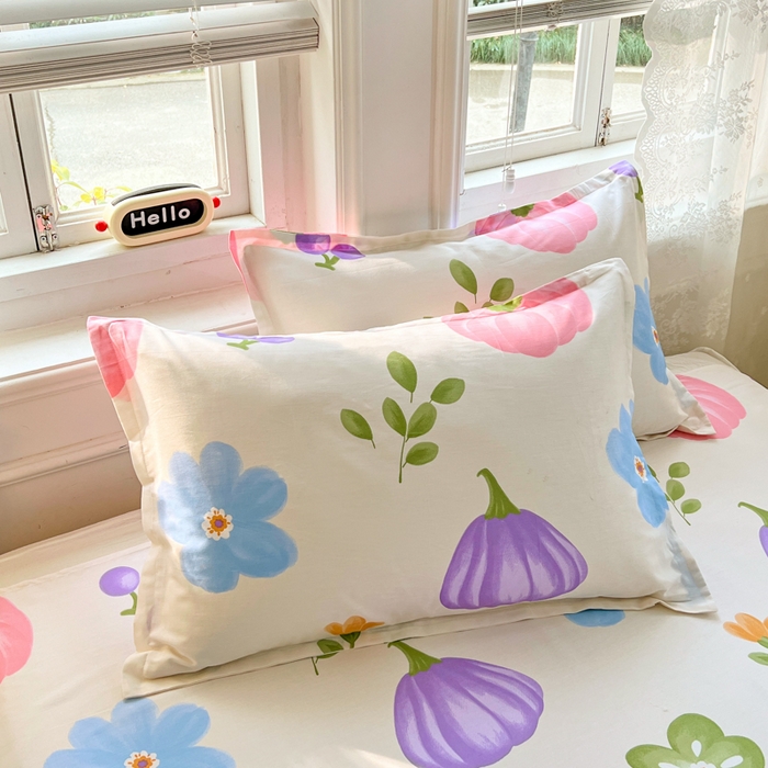 91家纺网 家纺一手货源 找家纺 世爵2025春夏新款全棉纯棉印花小清新单品系列单枕套 枕套单件 南瓜派