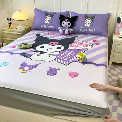 米帛家纺 2025新款大版三丽鸥碳光冰丝软凉席床笠款 巧克力酷洛米