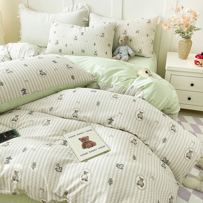 91家纺网 家纺一手货源 找家纺 汣沐生活 2025新款针织棉印花款四件套 清风小记