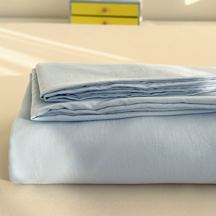 91家纺网 家纺一手货源 找家纺 曼谷家纺 2025新款软糯毛巾绣水洗棉床单床笠枕套纯色床单床笠枕套单品 水洗-天蓝