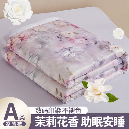 91家纺网 家纺一手货源 找家纺 兴邦 2026新款直播爆款夏被花香凉感数码印花夏凉被空调被可机洗被芯 莫奈花园 紫