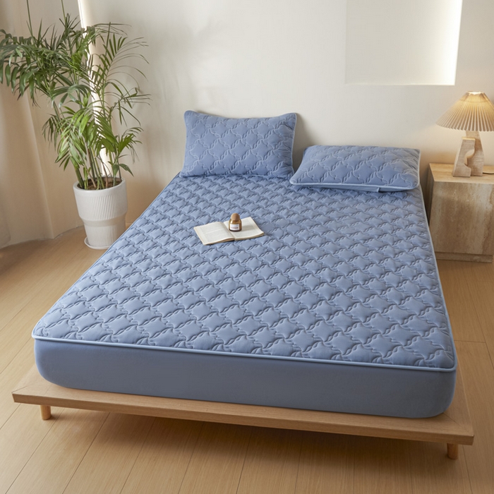 91家纺网 家纺一手货源 找家纺 雪云美2025新款全棉夹棉床笠13372斜纹A类纯棉床罩可定制尺寸-风车款 风车-如意蓝