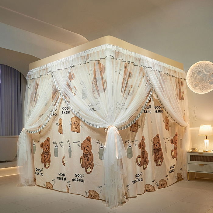 91家纺网 家纺一手货源 找家纺 锦逸家居 2025新款四季款三开门落地床幔蚊帐 幻城-早安宝贝