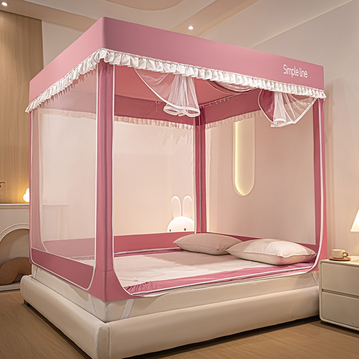 91家纺网 家纺一手货源 找家纺 锦逸家居 2025新款坐床式防摔遮光蚊帐 郁金花开-不遮光