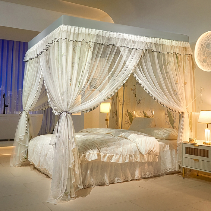 91家纺网 家纺一手货源 找家纺 锦逸家居 2025新款四季款三开门落地床幔蚊帐 幻城-云儿坊