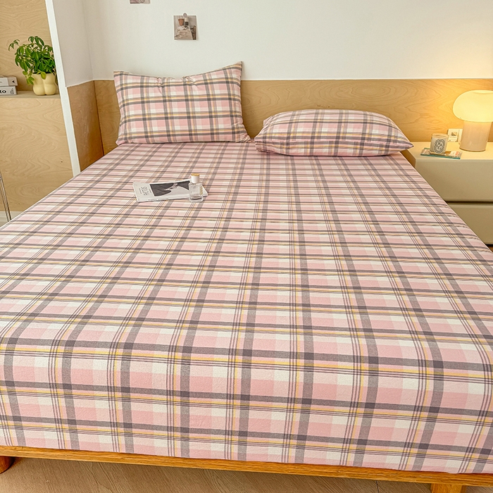 91家纺网 家纺一手货源 找家纺 晓时候 2025新款100%全棉色织水洗棉床笠全棉床笠纯棉床笠 简兮粉