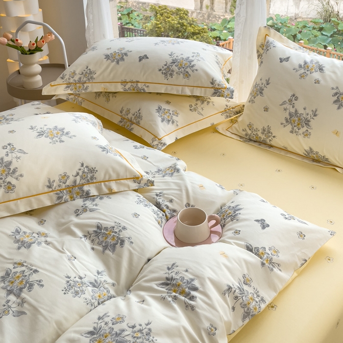 91家纺网 家纺一手货源 找家纺 铭博家纺 新款直播爆款网红全棉四件套13070印花吊边一字绣纯棉被套工艺款 清香四溢