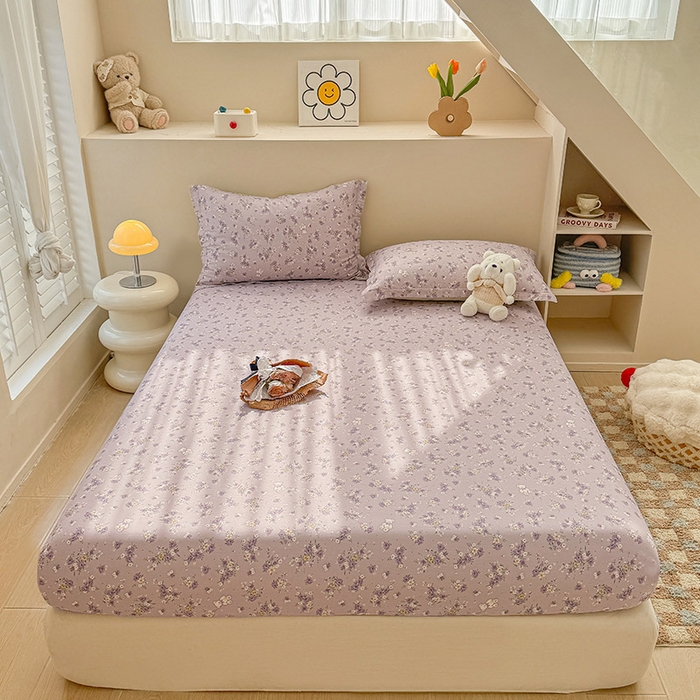 91家纺网 家纺一手货源 找家纺 2025新款12868全棉套件单品系列二单床笠 雅园漫游-紫