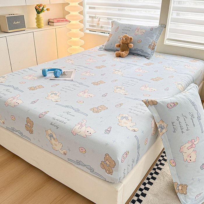 91家纺网 家纺一手货源 找家纺 2025新款12868全棉套件单品系列二单床笠 奶油阿布-蓝