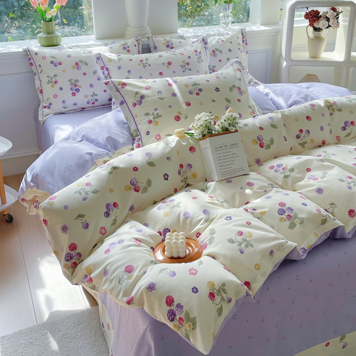 91家纺网 家纺一手货源 找家纺 铭博家纺 新款直播爆款网红全棉四件套13070印花吊边一字绣纯棉被套工艺款 樱桃可可