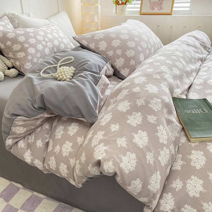 91家纺网 家纺一手货源 找家纺 汣沐生活 2025新款针织棉印花款四件套 时宜-灰