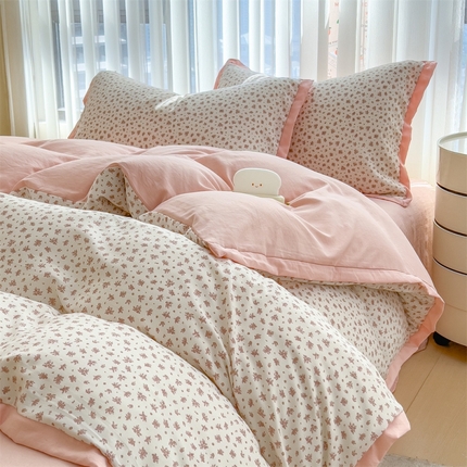 91家纺网 家纺一手货源 找家纺 （总）兄弟坊 2025新款小清新四层纱印花四件套